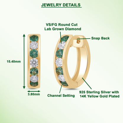 925 Silver Lab-Grown Channel-Set Emerald Hoop Earrings - Dewberry Diamonds
