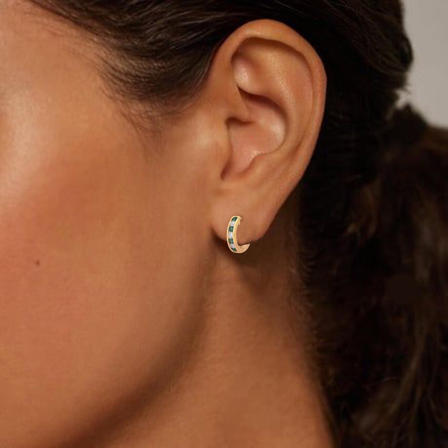 925 Silver Lab-Grown Channel-Set Emerald Hoop Earrings - Dewberry Diamonds