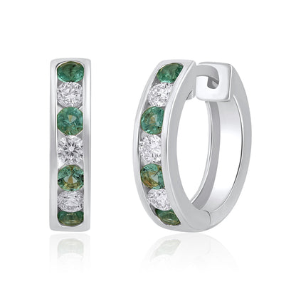 925 Silver Lab-Grown Channel-Set Emerald Hoop Earrings - Dewberry Diamonds