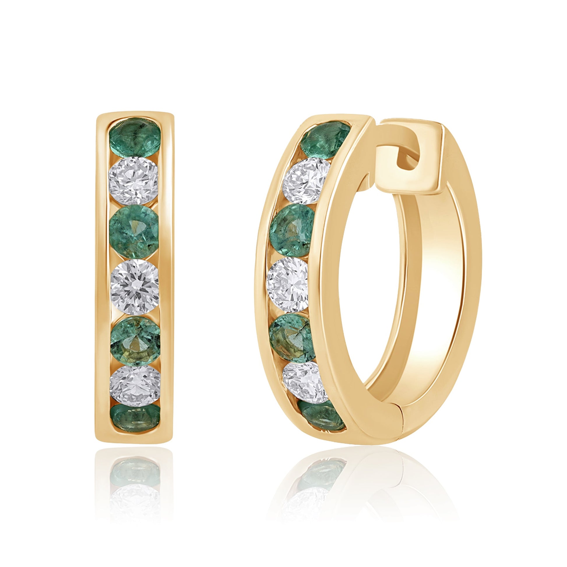 925 Silver Lab-Grown Channel-Set Emerald Hoop Earrings - Dewberry Diamonds