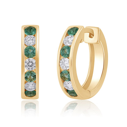 925 Silver Lab-Grown Channel-Set Emerald Hoop Earrings - Dewberry Diamonds
