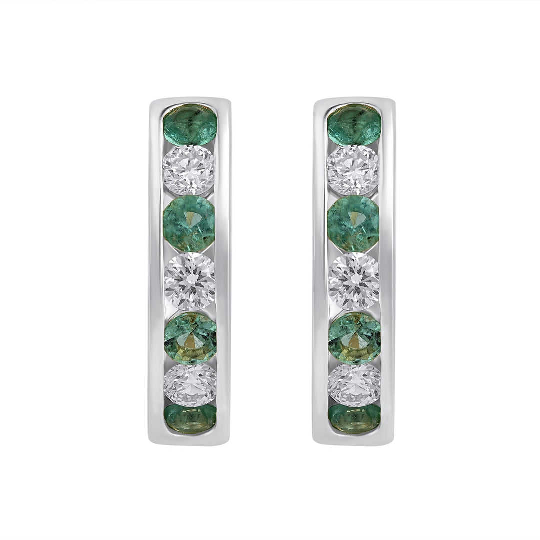 925 Silver Lab-Grown Channel-Set Emerald Hoop Earrings - Dewberry Diamonds