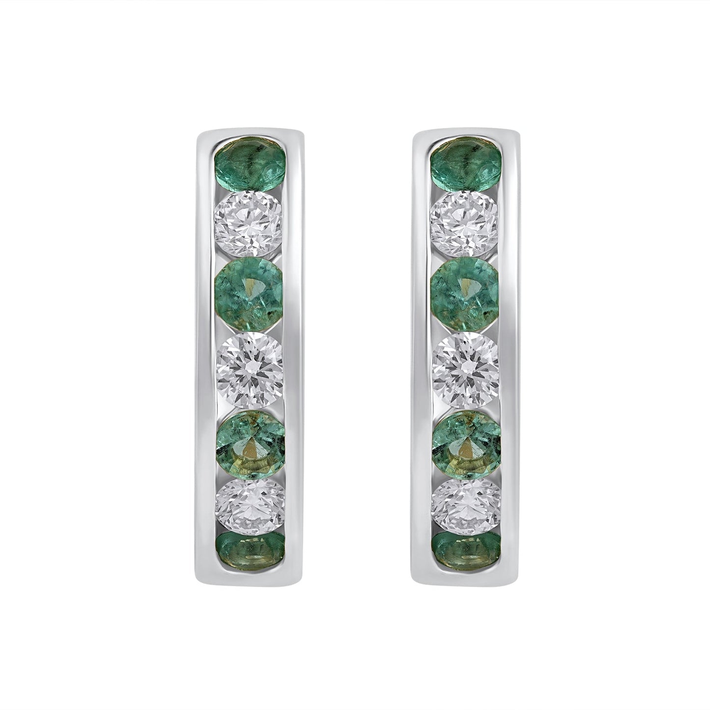 925 Silver Lab-Grown Channel-Set Emerald Hoop Earrings - Dewberry Diamonds
