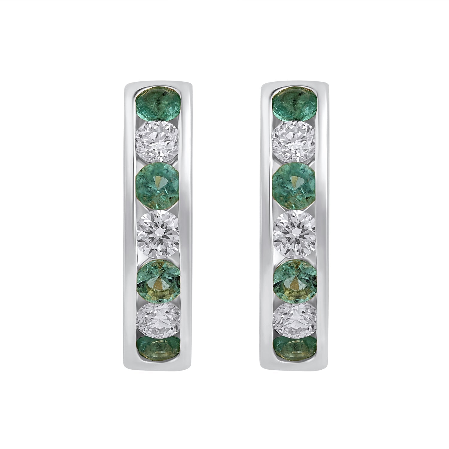 925 Silver Lab-Grown Channel-Set Emerald Hoop Earrings - Dewberry Diamonds