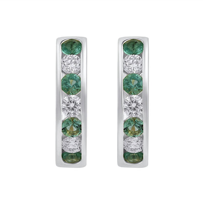 925 Silver Lab-Grown Channel-Set Emerald Hoop Earrings - Dewberry Diamonds