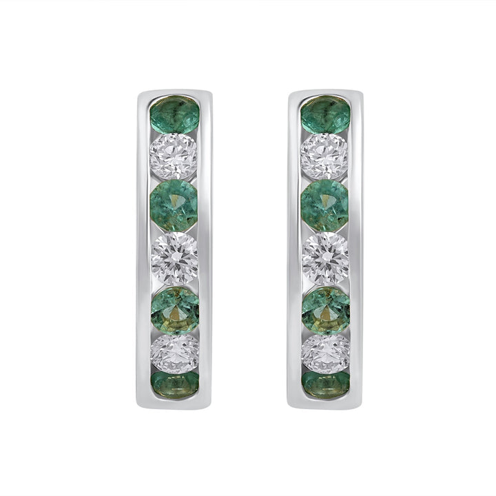 925 Silver Lab-Grown Channel-Set Emerald Hoop Earrings - Dewberry Diamonds