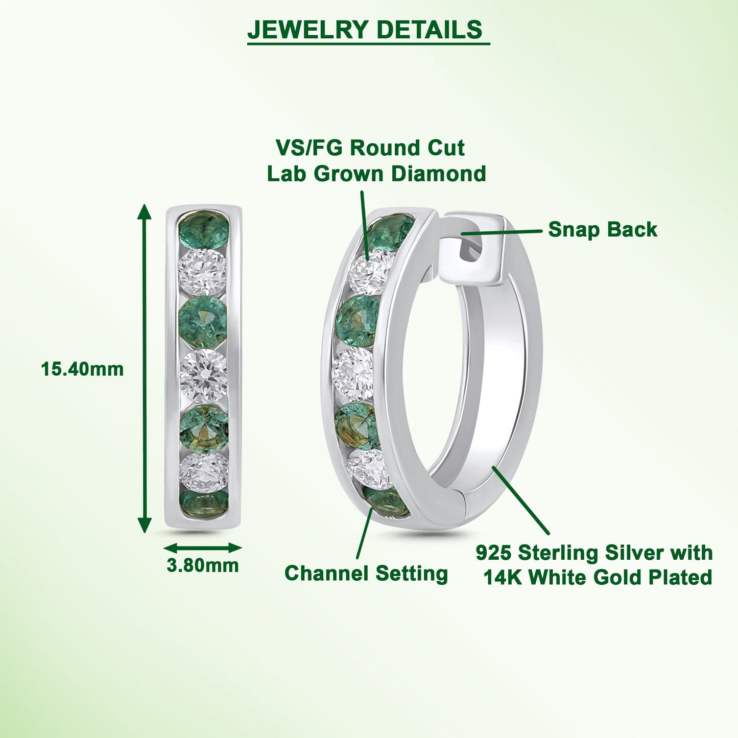 925 Silver Lab-Grown Channel-Set Emerald Hoop Earrings - Dewberry Diamonds