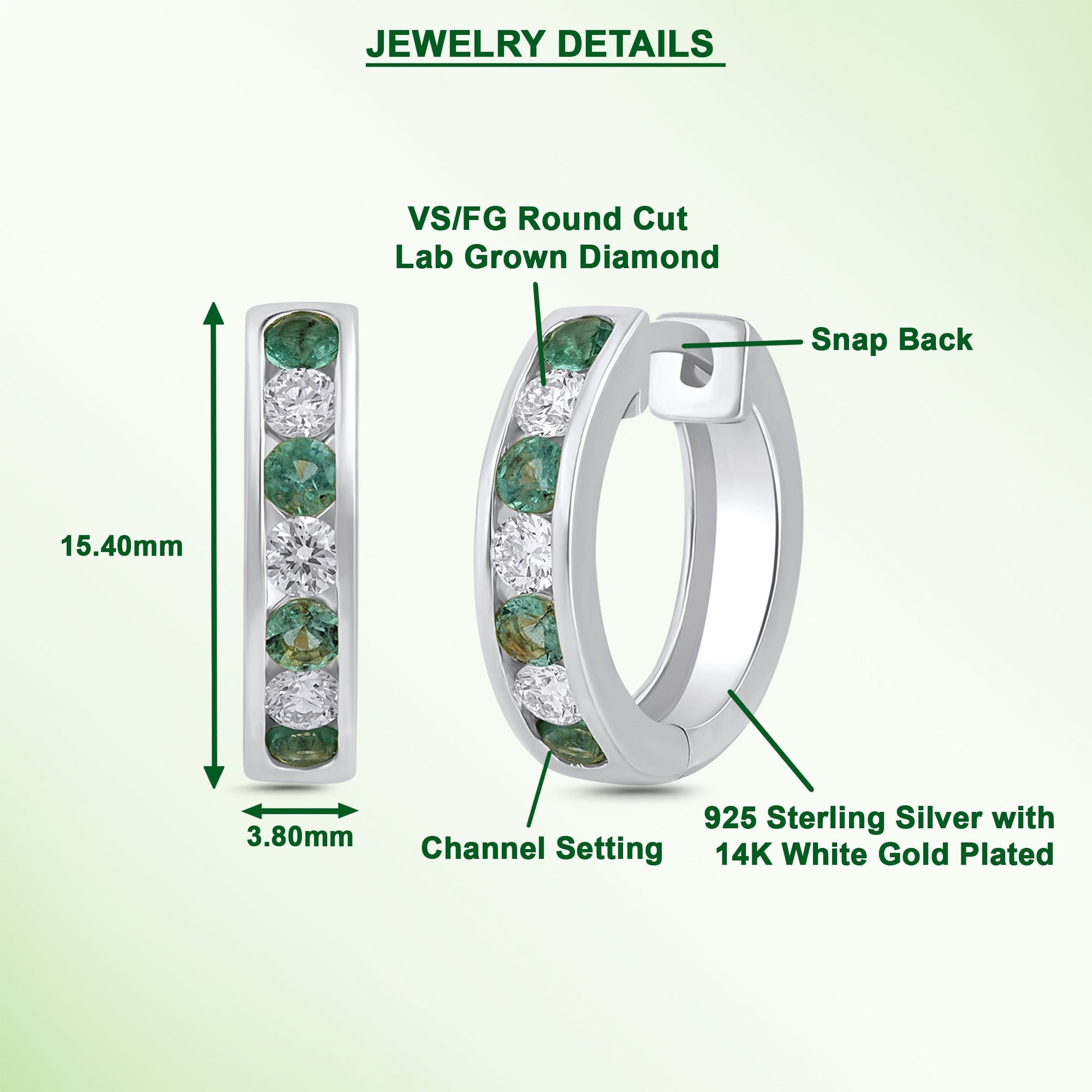 925 Silver Lab-Grown Channel-Set Emerald Hoop Earrings - Dewberry Diamonds