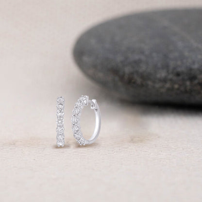 925 Sterling Silver 1.60 Ct Lab Grown Diamond White Gold Plated Huggie Hoop Earrings