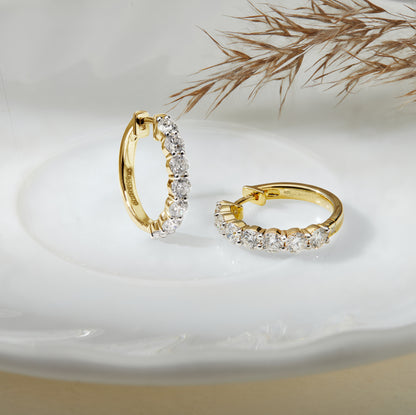 925 Sterling Silver 1.60 Ct Lab Grown Diamond Yellow Gold Plated Huggie Hoop Earrings