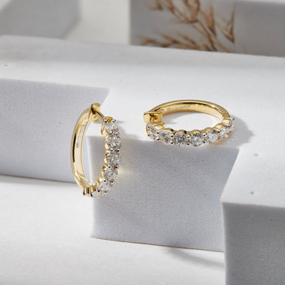 925 Sterling Silver 1.60 Ct Lab Grown Diamond Yellow Gold Plated Huggie Hoop Earrings
