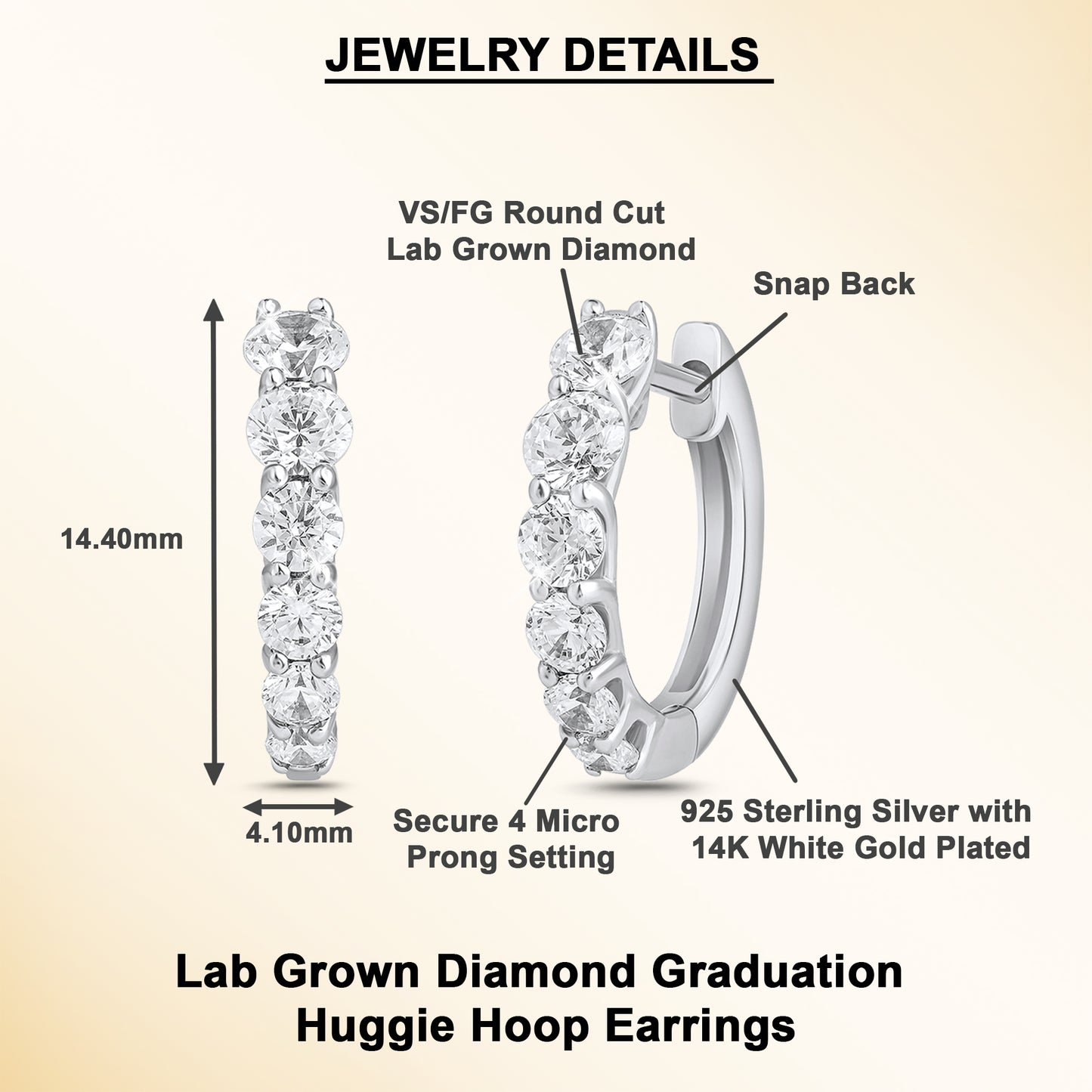 1.40 Ct Lab Grown Diamond White Gold Plated Huggie Hoop Earrings