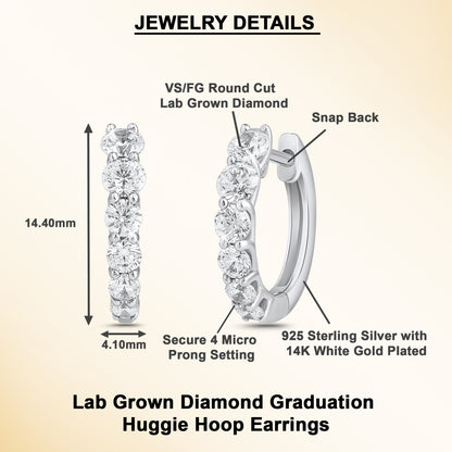 1.40 Ct Lab Grown Diamond White Gold Plated Huggie Hoop Earrings