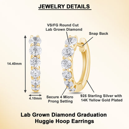 1.40 Ct Lab Grown Diamond Yellow Gold Plated Huggie Hoop Earrings