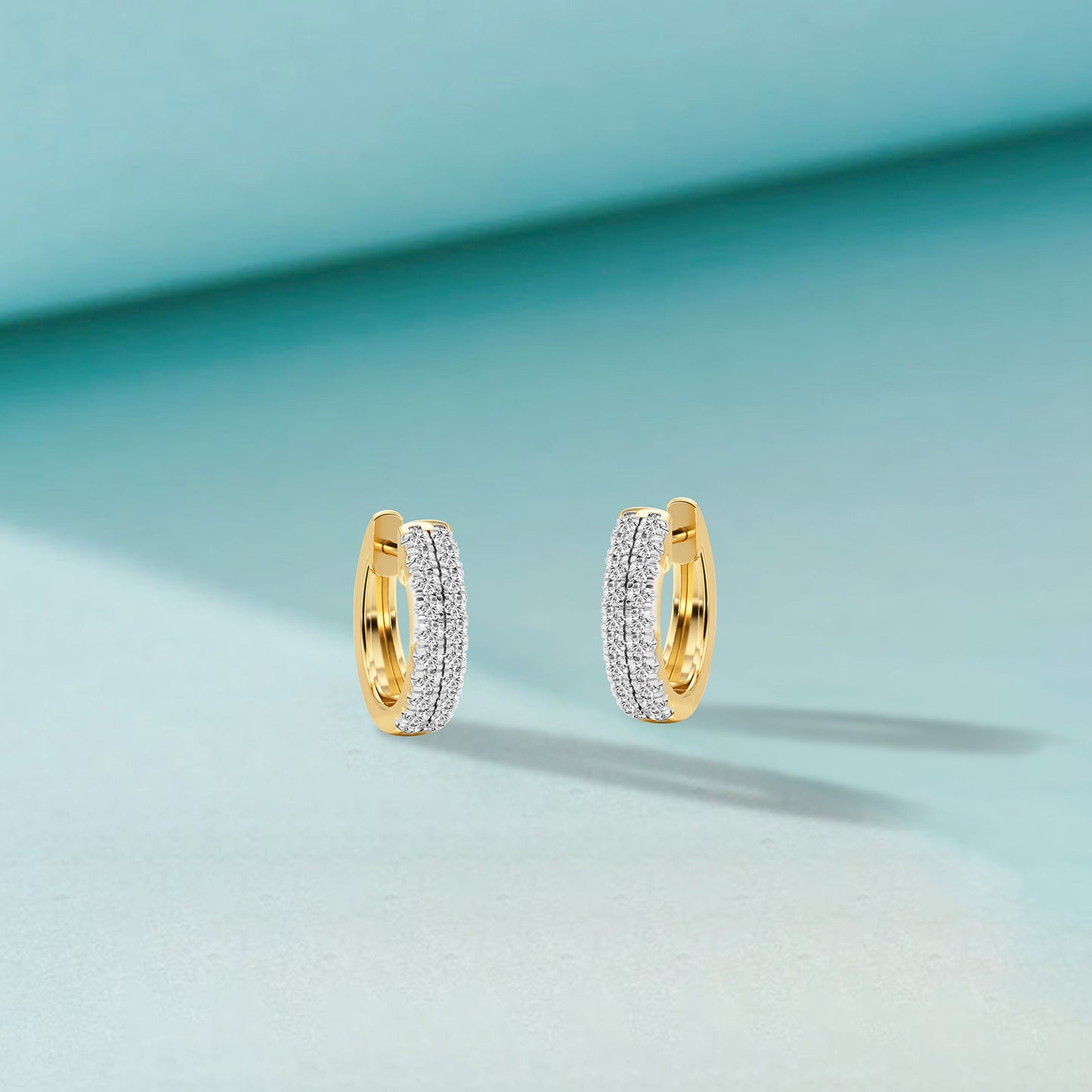1/5 Ct Lab Grown Diamond Yellow Gold Plated Huggie Doube Row Hoop Earrings