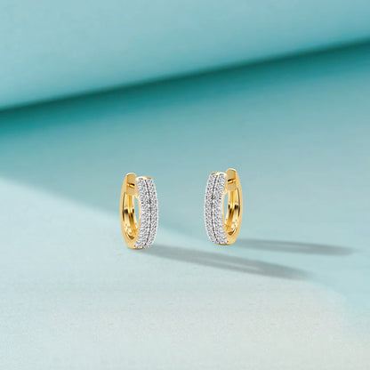 1/5 Ct Lab Grown Diamond Yellow Gold Plated Huggie Doube Row Hoop Earrings