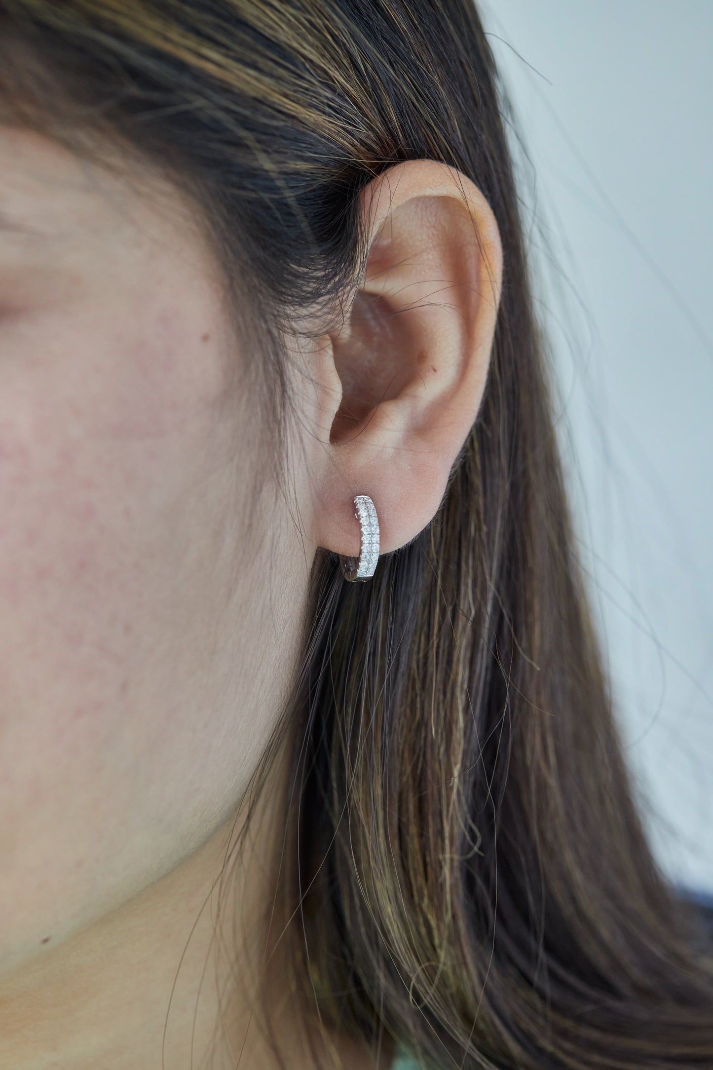 1/5 Ct Lab Grown Diamond White Gold Plated Huggie Doube Row Hoop Earrings