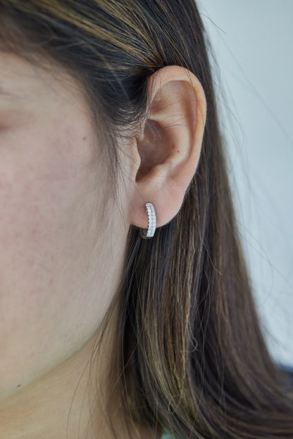 1/5 Ct Lab Grown Diamond White Gold Plated Huggie Doube Row Hoop Earrings