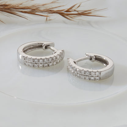 1/5 Ct Lab Grown Diamond White Gold Plated Huggie Doube Row Hoop Earrings