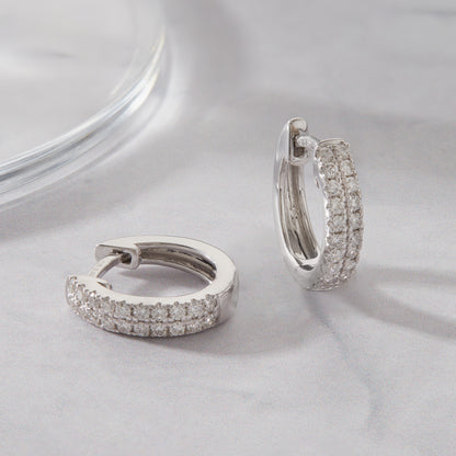 1/5 Ct Lab Grown Diamond White Gold Plated Huggie Doube Row Hoop Earrings