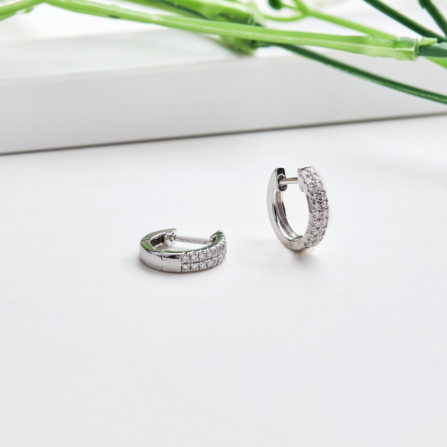 1/5 Ct Lab Grown Diamond White Gold Plated Huggie Doube Row Hoop Earrings