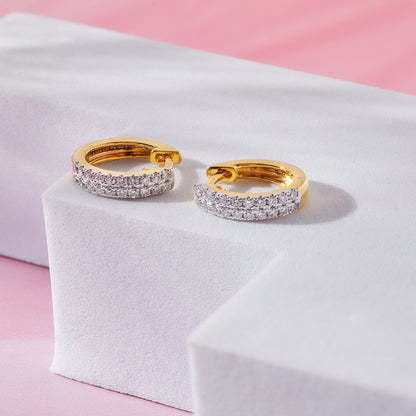 1/5 Ct Lab Grown Diamond Yellow Gold Plated Huggie Doube Row Hoop Earrings