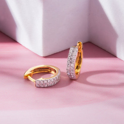 1/5 Ct Lab Grown Diamond Yellow Gold Plated Huggie Doube Row Hoop Earrings