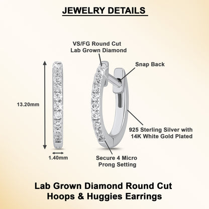 0.2 Ct Lab Grown Diamond Huggie Hoop Earrings