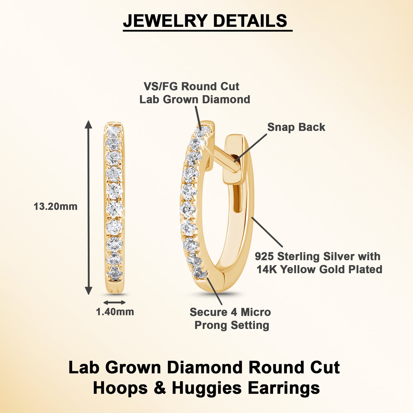 0.2 Ct Lab Grown Diamond Huggie Hoop Earrings