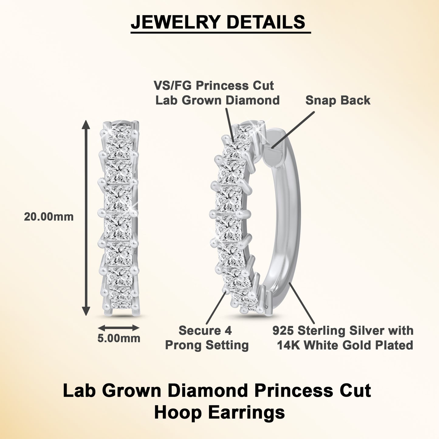 1 Cttw Princess Cut Lab Grown Diamond Hoop Earrings