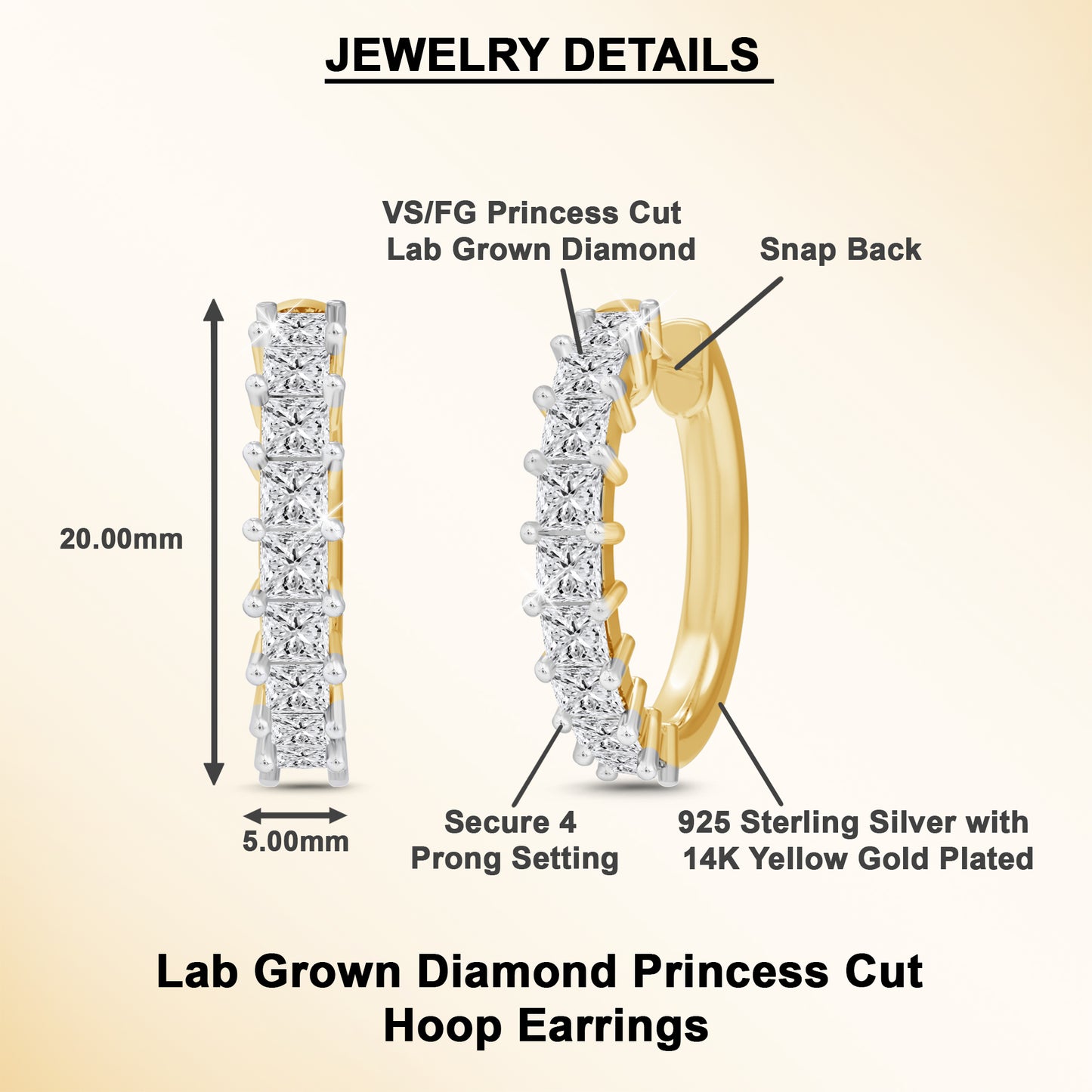 1 Cttw Princess Cut Lab Grown Diamond Hoop Earrings