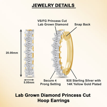 1 Cttw Princess Cut Lab Grown Diamond Hoop Earrings