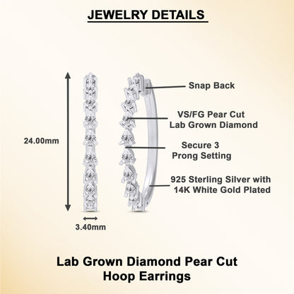 1 Ct Pear Cut Lab Grown Diamond Hoop Earrings