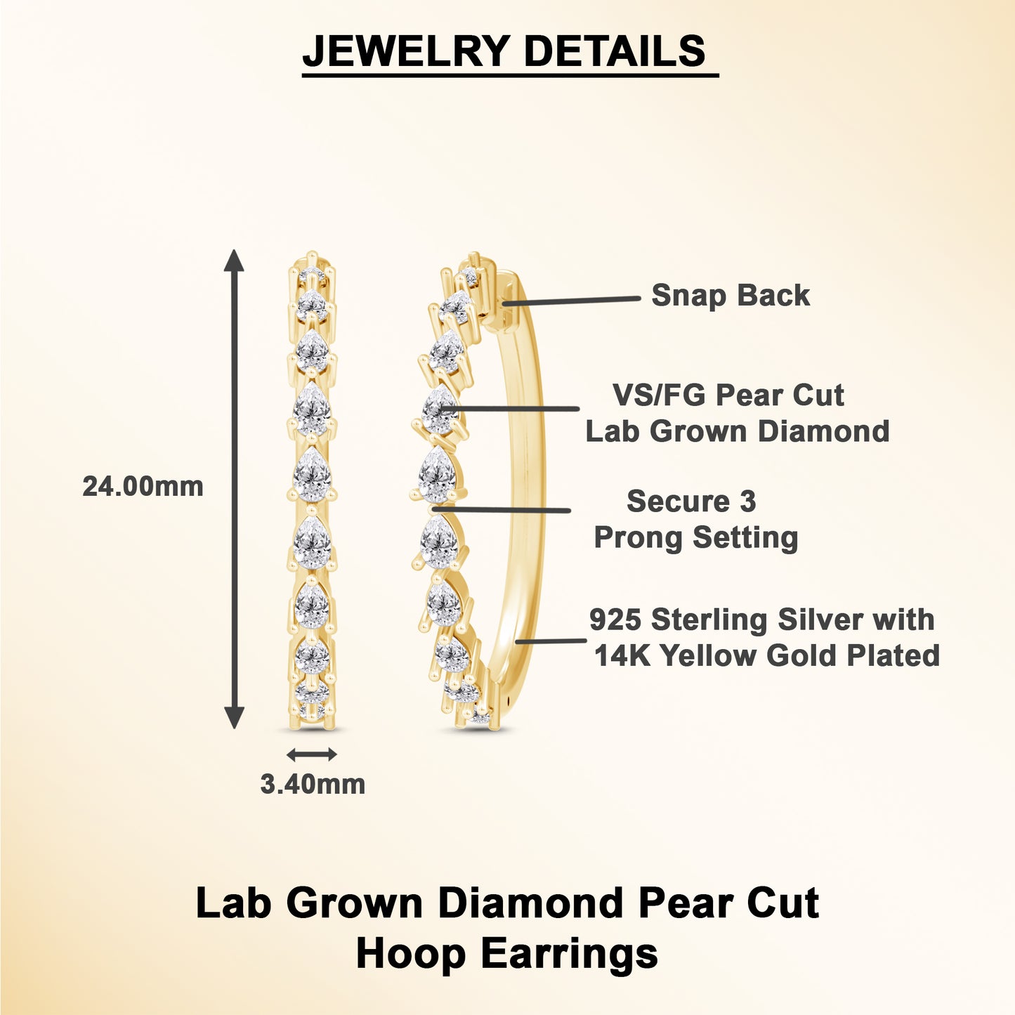 1 Ct Pear Cut Lab Grown Diamond Hoop Earrings
