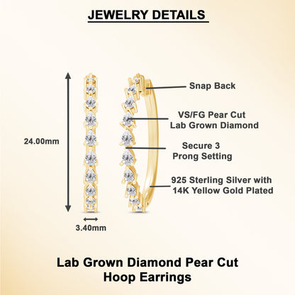 1 Ct Pear Cut Lab Grown Diamond Hoop Earrings