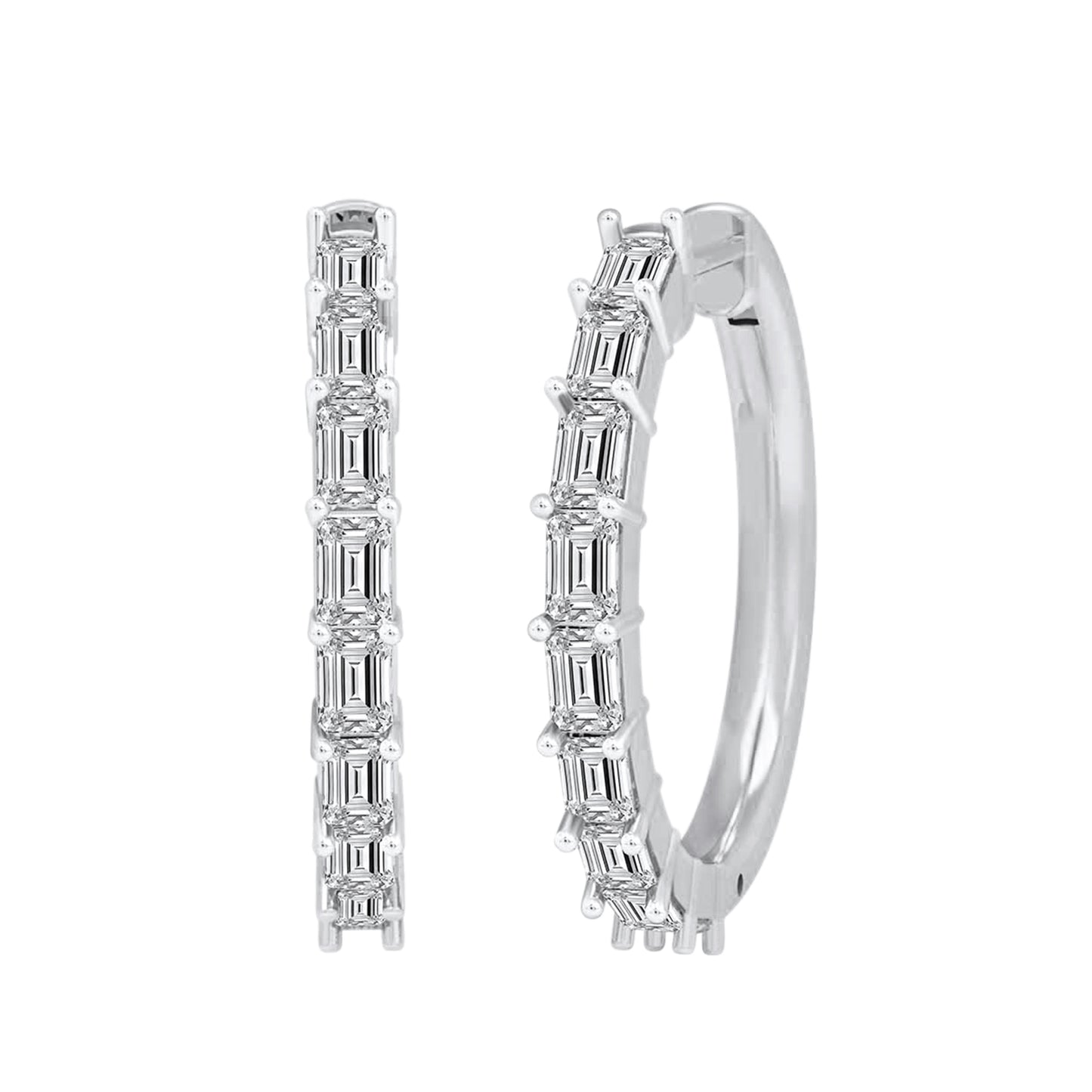 2 Cttw Emerald Cut Lab Grown Diamond Hoop Earrings