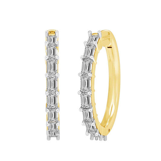 2 Cttw Emerald Cut Lab Grown Diamond Hoop Earrings