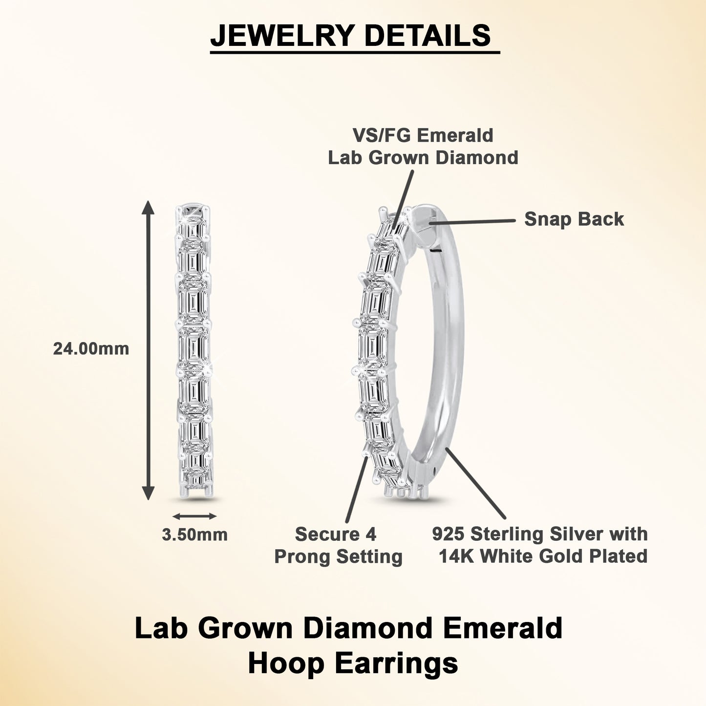 2 Cttw Emerald Cut Lab Grown Diamond Hoop Earrings