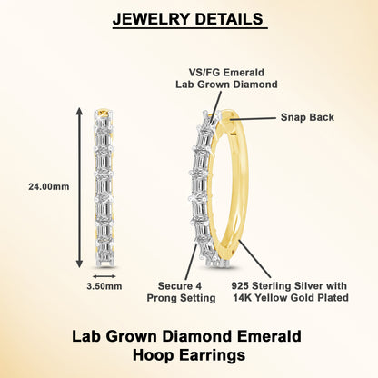 2 Cttw Emerald Cut Lab Grown Diamond Hoop Earrings