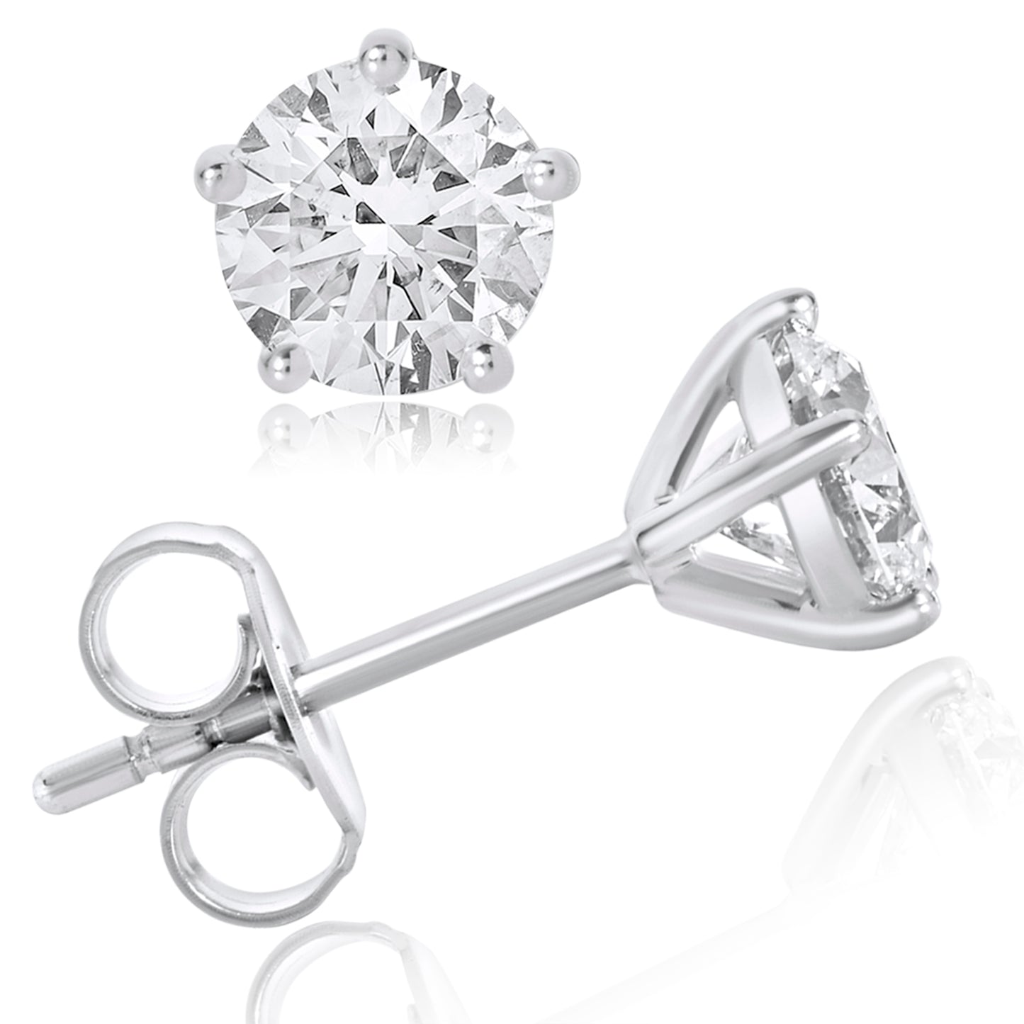 14K Gold Round Cut Lab Grown Diamond 5 Prong Solitaire Stud Earrings