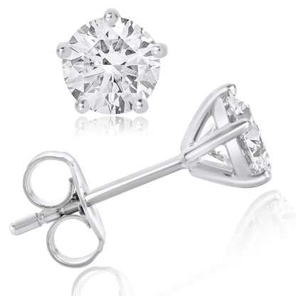 14K Gold Round Cut Lab Grown Diamond 5 Prong Solitaire Stud Earrings