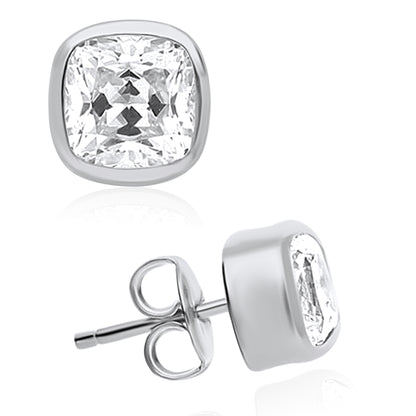 Cushion Shape Lab Grown Diamond Valentines Solitaire Bezel Stud Earrings