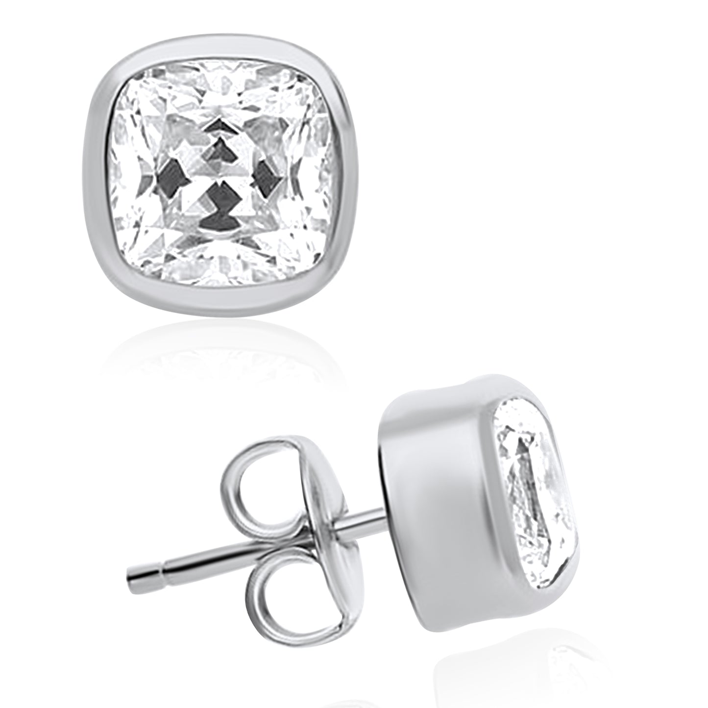 Cushion Shape Lab Grown Diamond Valentines Solitaire Bezel Stud Earrings