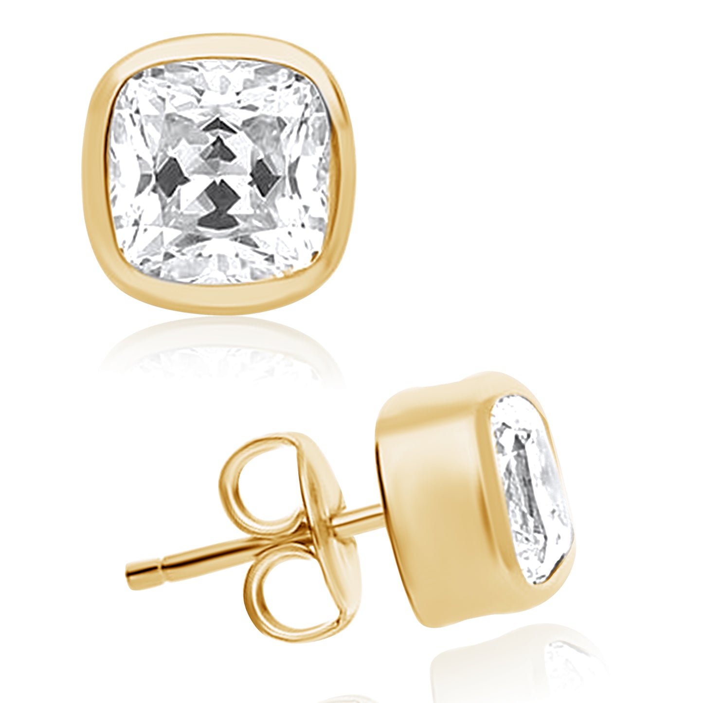 Cushion Shape Lab Grown Diamond Valentines Solitaire Bezel Stud Earrings