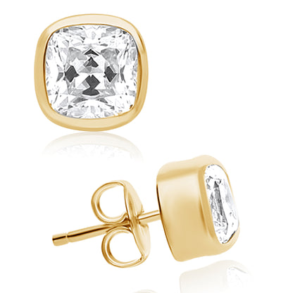 Cushion Shape Lab Grown Diamond Valentines Solitaire Bezel Stud Earrings