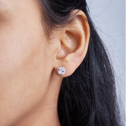 1 Ct Cushion Cut Lab Grown Diamond Halo Stud Earrings