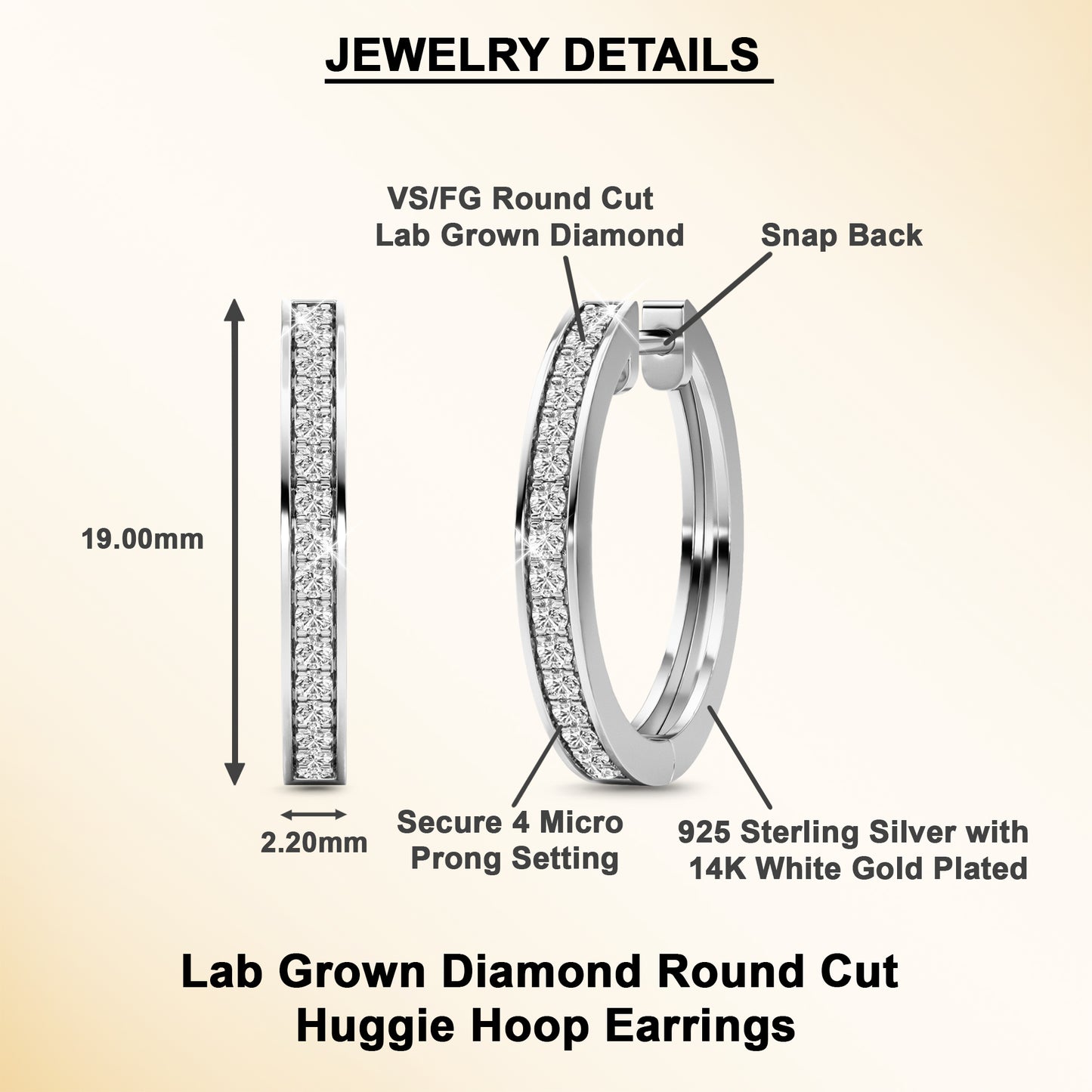 0.33 Ct Lab Grown Diamond Huggie Hoop Earrings