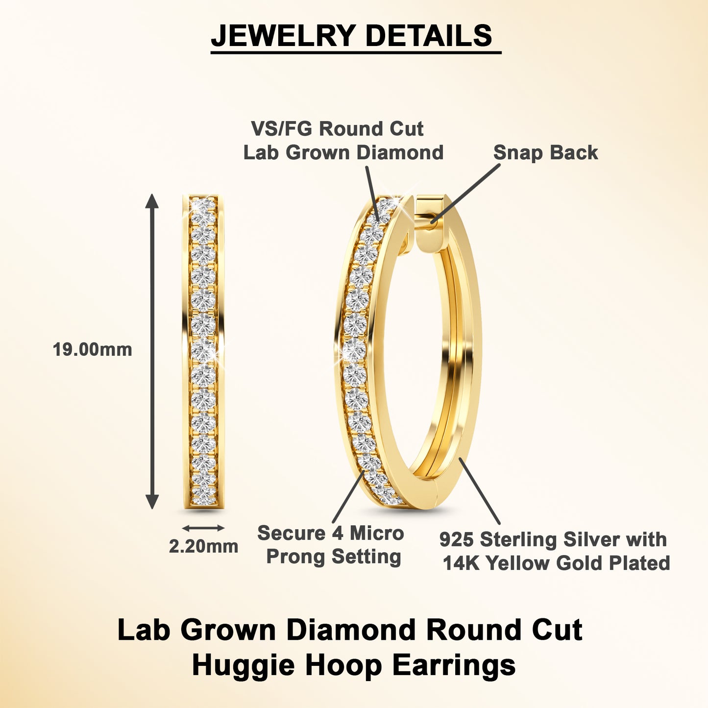 0.33 Ct Lab Grown Diamond Huggie Hoop Earrings