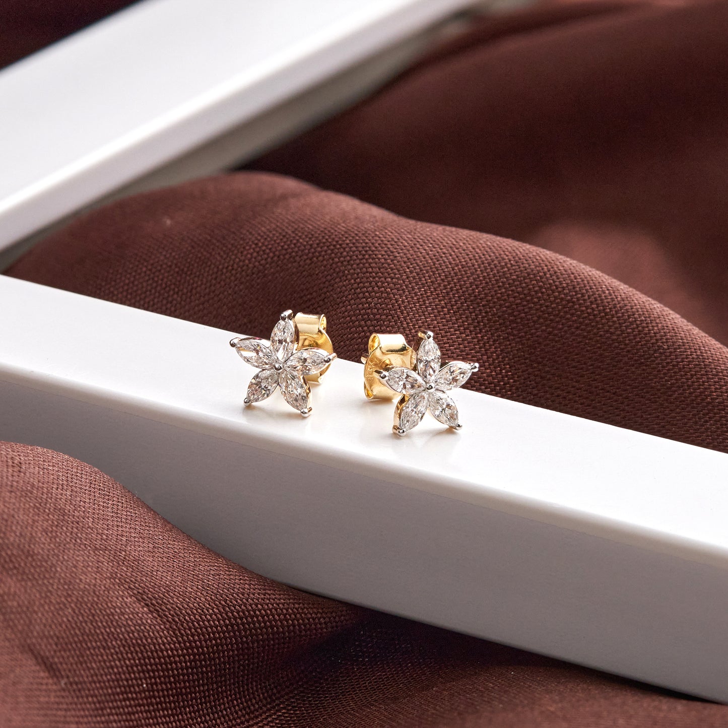0.70Ct Marquise Diamond Five Petal Flower Stud Earrings