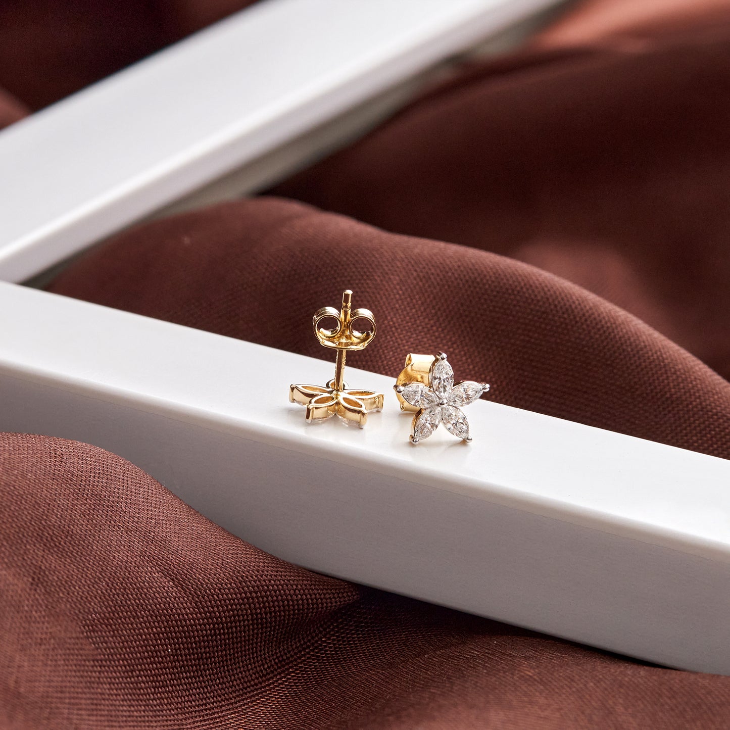 0.70Ct Marquise Diamond Five Petal Flower Stud Earrings